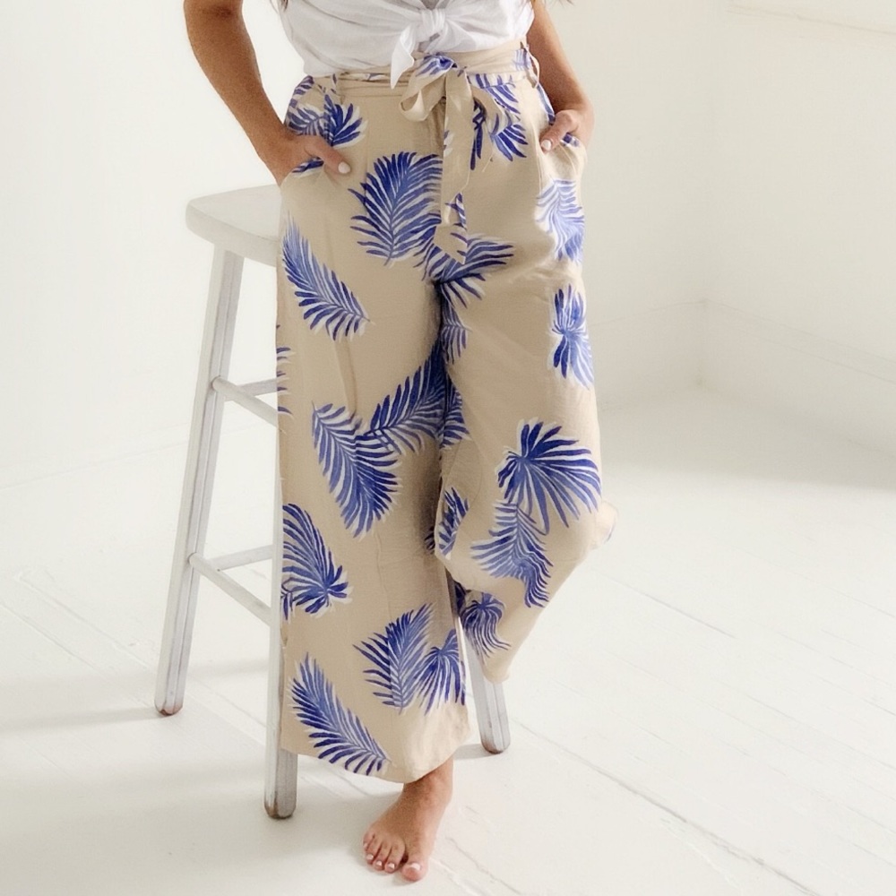 Palm printed linen pants